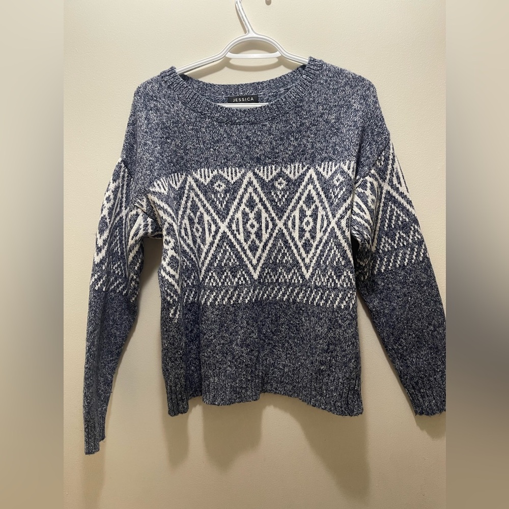 Jessica Knit Blue and White Women's Sweater US Size Medium